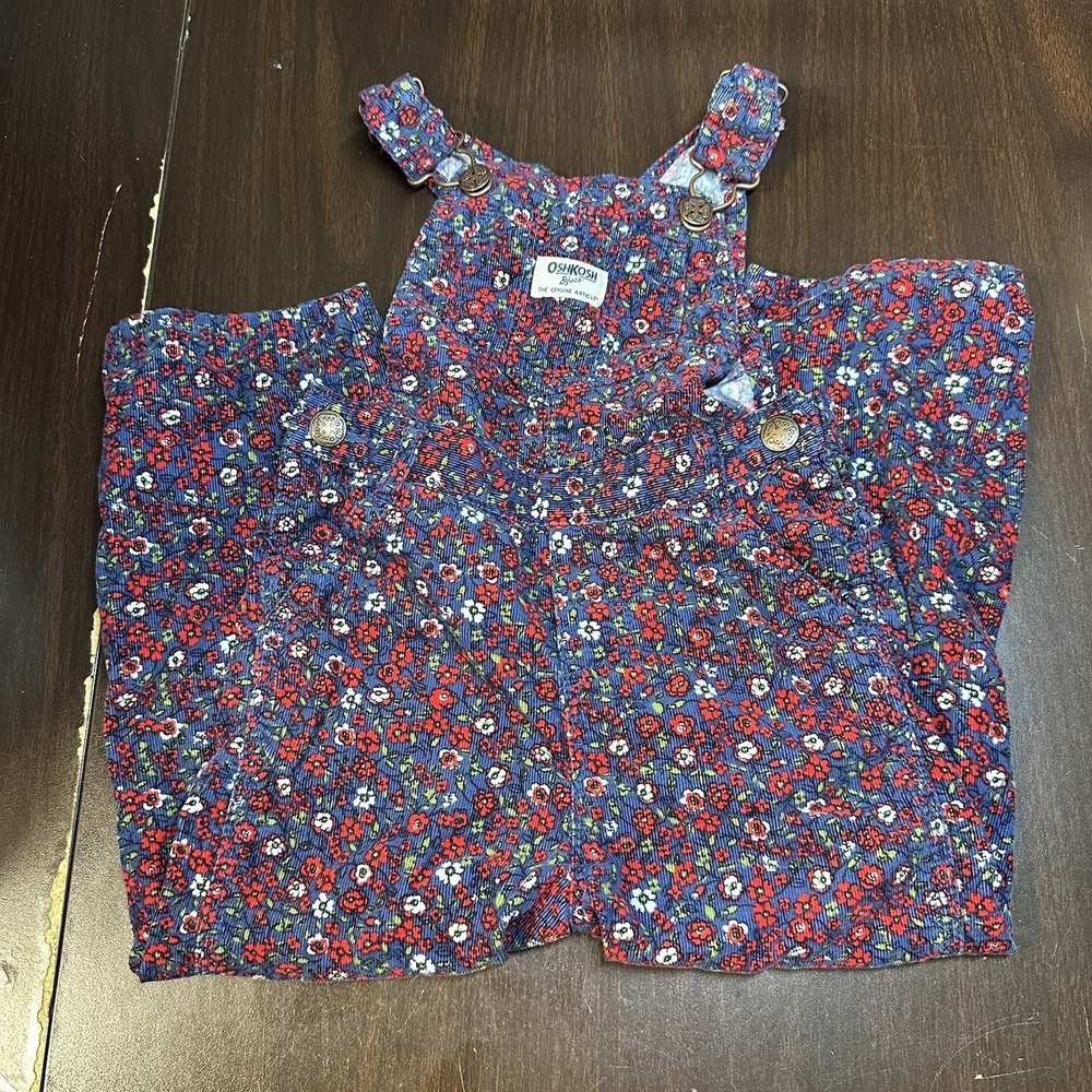OshKosh B'gosh Floral Corduroy Overalls Girls Size 3T Vestbak Vintage-style